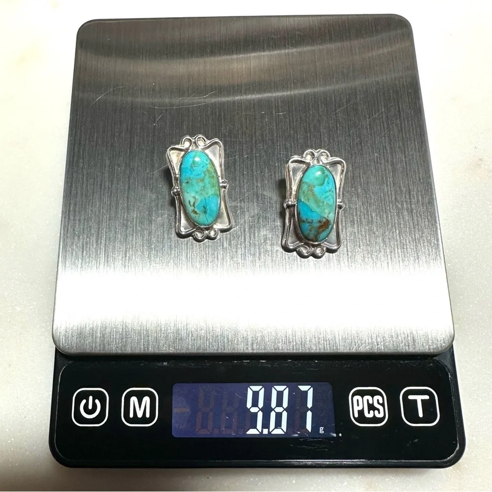 Jay King Turquoise Cabochon Scrollwork Sterling Silver Post Earrings